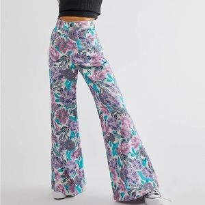 For Love And Lemons Floral Flare Jeans - Purple and Blue
